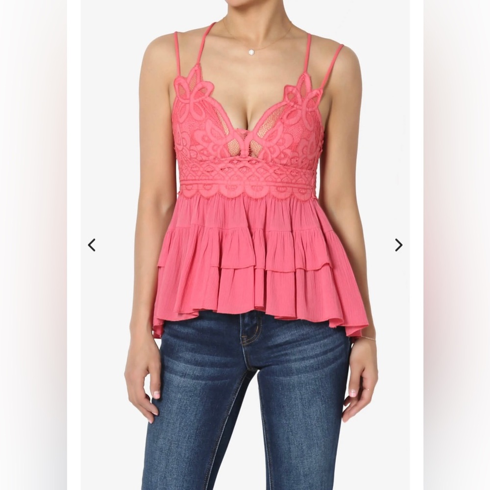 Pink Crochet Lace Tiered Peplum Cami